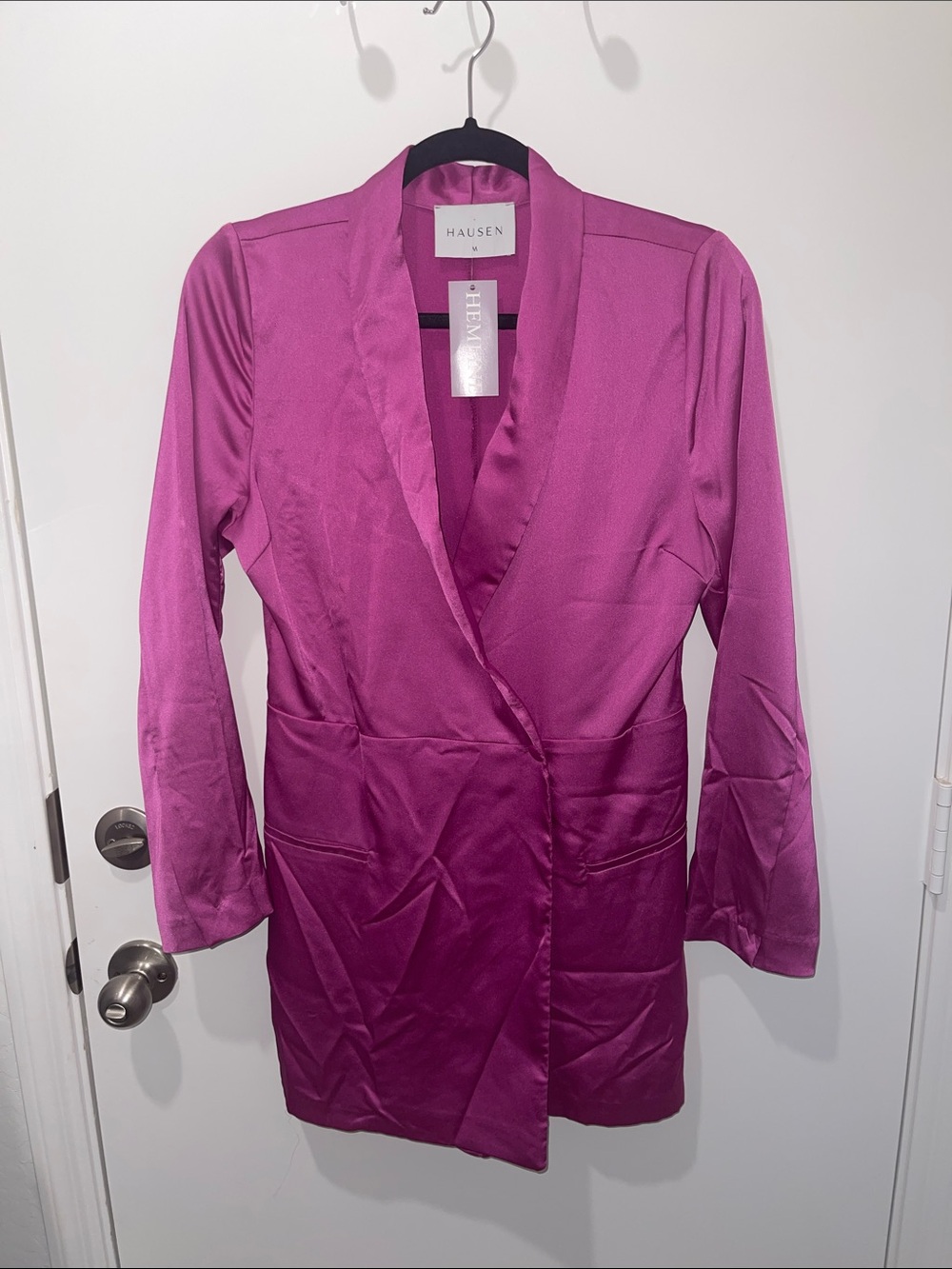Women's Satin Romper - Fuchsia Pink Size Medium